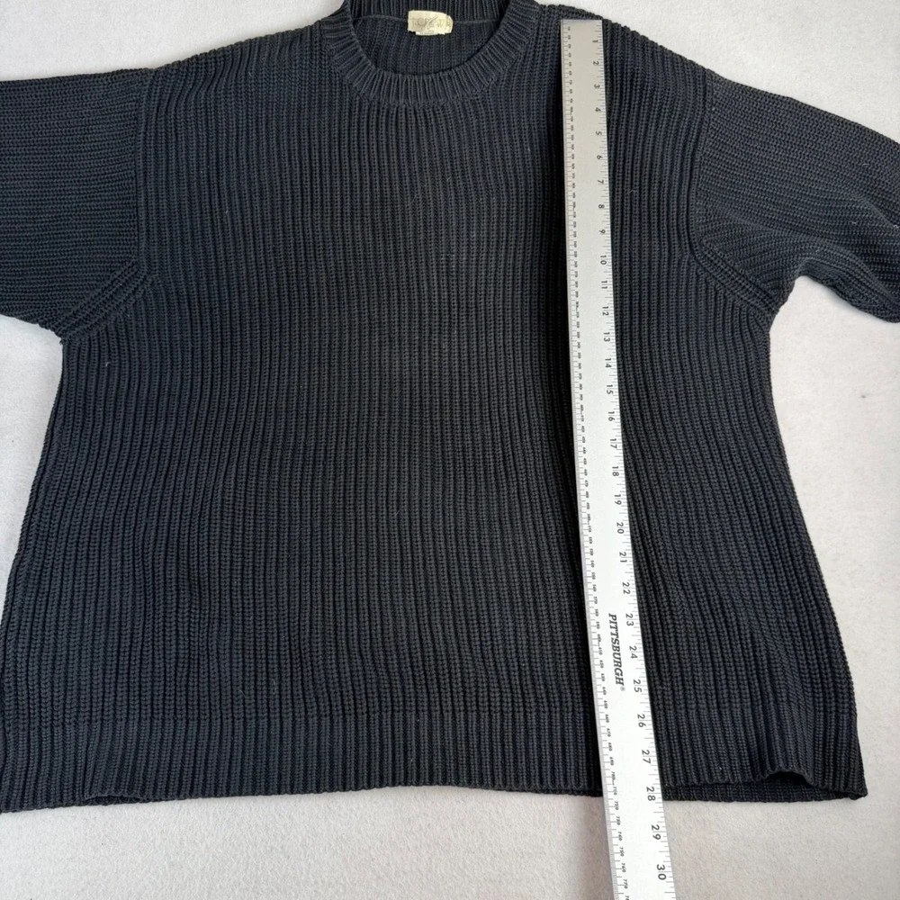 J.Crew Mens XL Black Shaker Rib Knit Crewneck Sweater 100% Cotton Long Sleeve